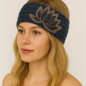 SALE Blue Rhinestone Bling Knit Headwrap Ski HeadBand